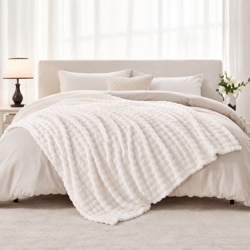 Cozette 3D Plush Throw - Cream