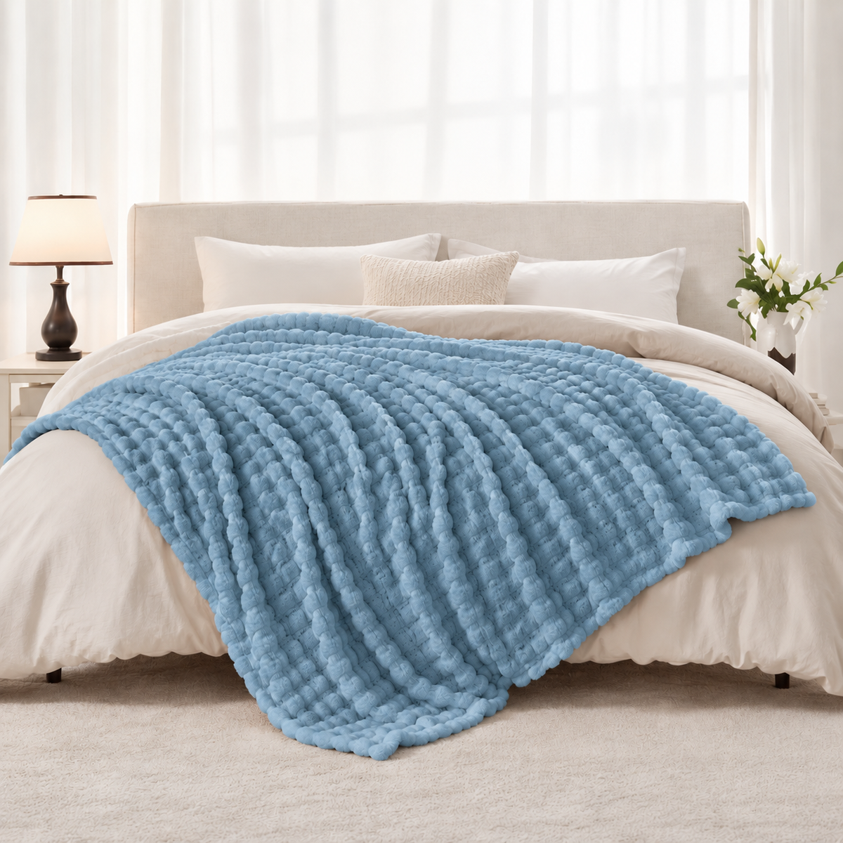 Cozette 3D Plush Throw - Ice Blue