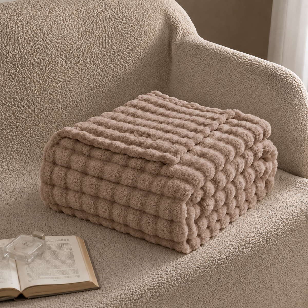 Cozette 3D Plush Throw - Khaki
