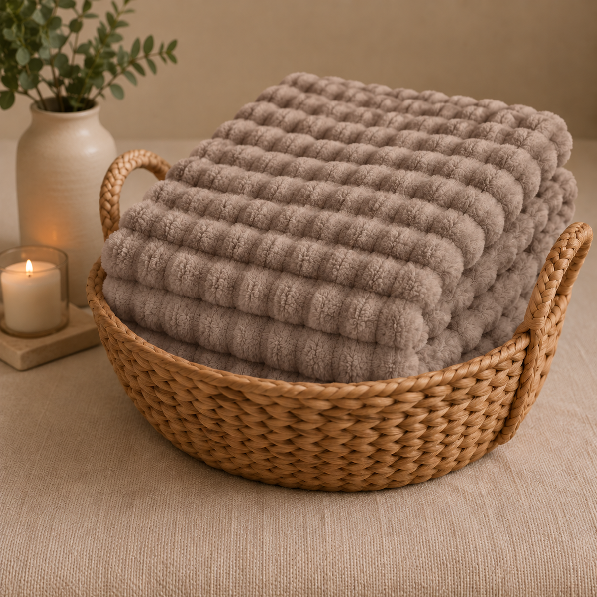 Cozette 3D Plush Throw - Khaki