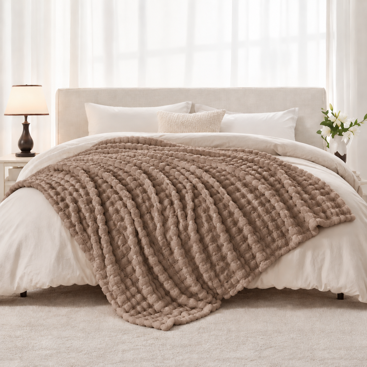 Cozette 3D Plush Throw - Khaki