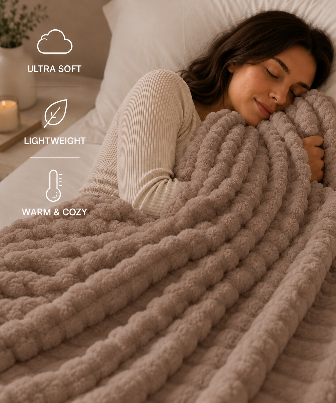Cozette 3D Plush Throw - Khaki